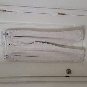 Garnet Hill Size 8 Oatmeal and Ivory Striped European Flax Linen Trousers